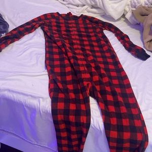 A red and black plaid onesie!